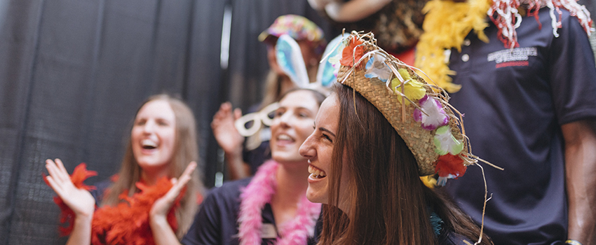 Students at a Hawaii Themed event