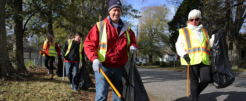 Owen Bailey cleaning up at Day of Service