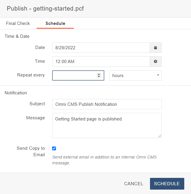 Schedule publish box.