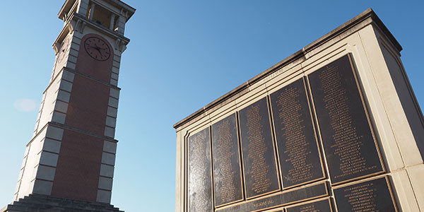 Wall of honor and Moulton Tower.